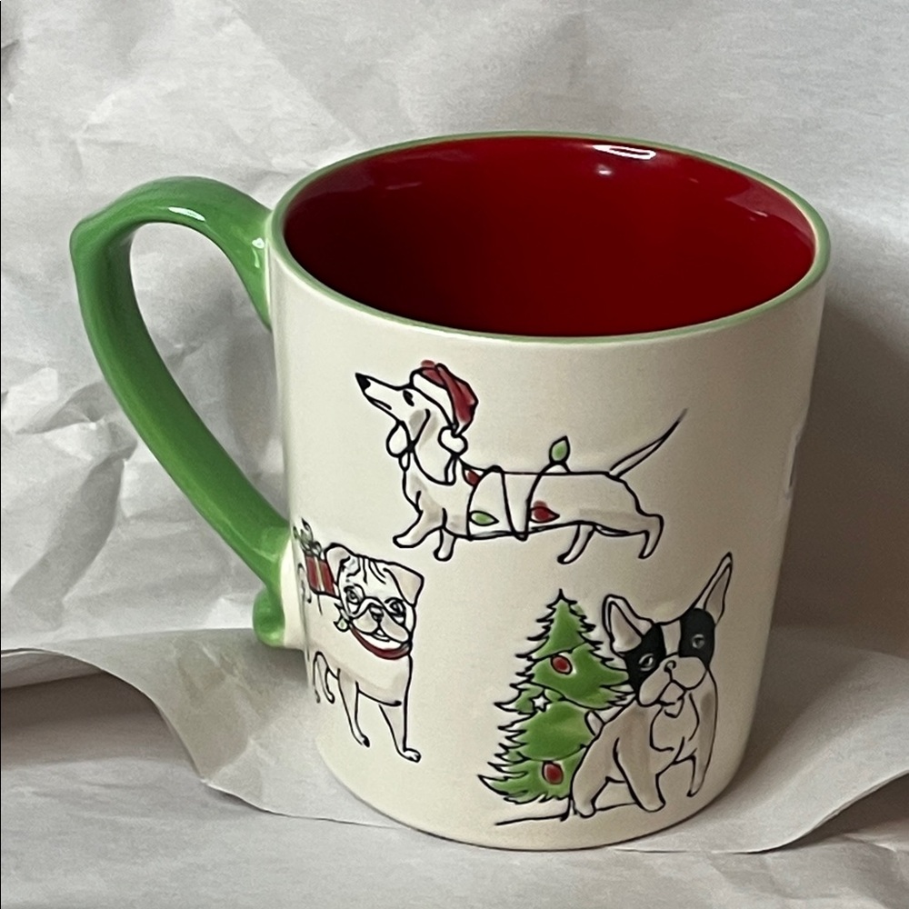 Festive Dog Mug with Green Handle Handmade NWT - Picture 9 of 15